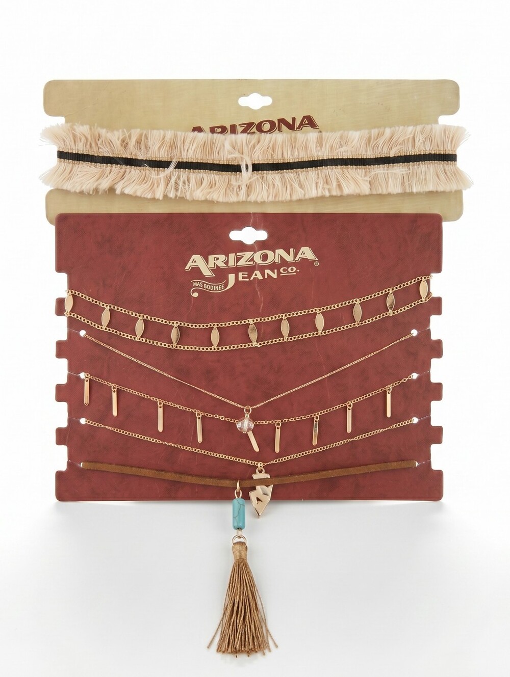 NWT! Arizona Jeans Women's Multi-Layer Gold and Tan Necklace Set